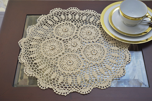 Round Crochet Placemat 16" Round. Wheat color. 2 pieces pack